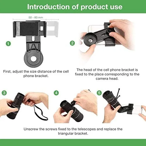 Vista 4 de Telescopio monocular de 16 x 52 pulgadas con soporte para teléfono inteligente y trípode monoculares compactos de prisma de alta potencia