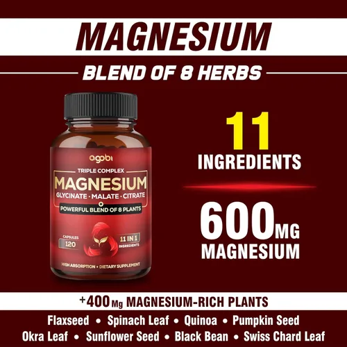 Vista 4 de Complejo triple de magnesio – 600 mg de glicinato de magnesio, malato y citrato – Espinacas añadidas, acelgas suizas y otros – Apoya la calma
