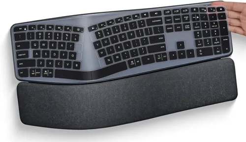 Vista 11 de Funda de teclado para Logitech K350 MK550 MK570 Teclado inalámbrico ondulado, Logitech K350 MK550 MK570 Accesorios de teclado inalámbrico Piel Negro