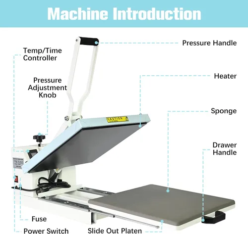Vista 3 de Prensa de calor de 15 x 15 pulgadas, calidad industrial con presión ajustable, máquina de transferencia de calor deslizante para camiseta, azul