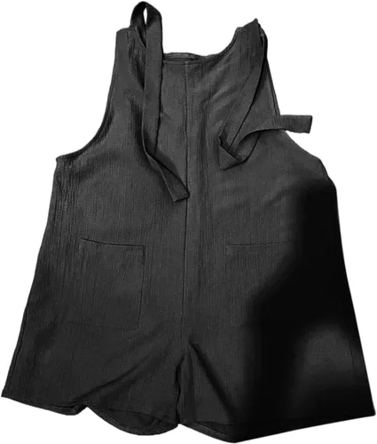 Vista 4 de Overol casual de verano para mujer, con cuello redondo, color liso, con bolsillos