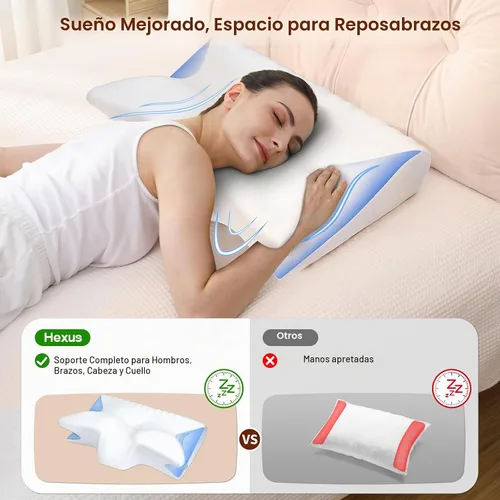 Vista 8 de Hexus Almohada cervical para el cuello para aliviar el dolor de dormir, almohadas ergonómicas de espuma viscoelástica, almohadas ortopédicas