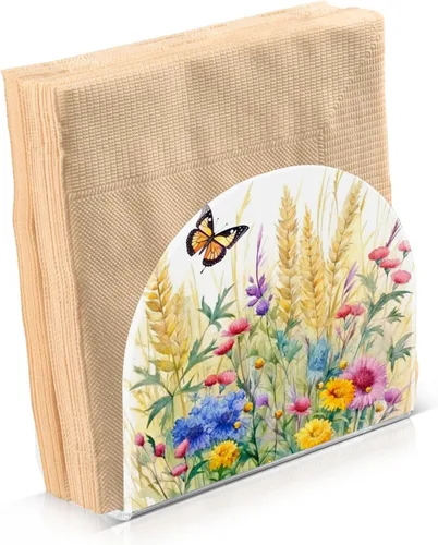 Vista 2 de Servilletero rústico con flores silvestres y mariposas para mesas, servilleteros de acrílico transparente, servilleteros de cóctel para cocina