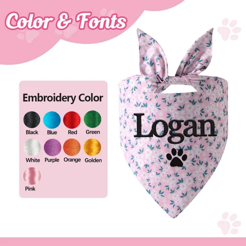 Vista 2 de Bandana personalizada para perro con nombre bordado, bufanda para cuello personalizada, babero triangular, accesorios para mascotas para perros