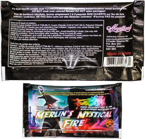 Vista 3 de Merlin's Mystical Fire - Paquete de 6 paquetes que cambian de color, 0.882 onzas cada uno, llamas mágicas multicolor encantadas de larga duración
