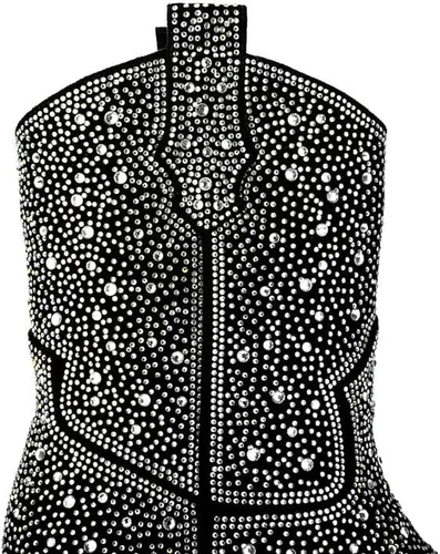 Vista 5 de sexytag Botas vaqueras brillantes con diamantes de imitación para mujer, tacón bajo y grueso, punta cuadrada, botines de meter