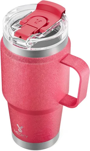 Vista 19 de Meoky Vaso de viaje de acero inoxidable de 40 onzas con asa, taza de viaje de acero inoxidable con tapa para sorber 2 en 1, taza de café aislada al