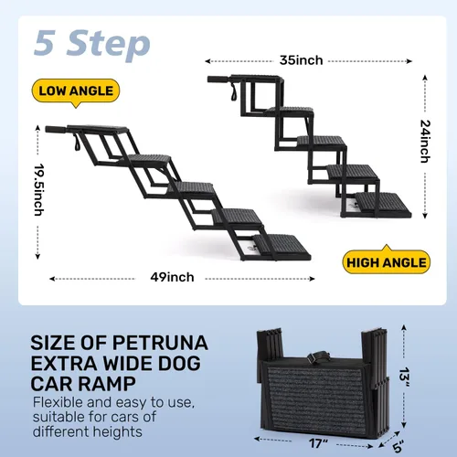 Vista 3 de Escaleras plegables para perros grandes, con superficie antideslizante, rampa ligera con capacidad para hasta 250 libras, 5 escalones