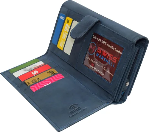 Vista 6 de Swiss Marshall Carteras de cuero para mujer bloqueo RFID gran capacidad tarjetero para teléfono Azul Cartera de mano