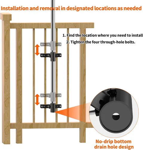 Vista 4 de Soporte para sombrilla de balcón para exteriores, soporte de metal ajustable resistente para patio, abrazadera de montaje para valla, barandilla