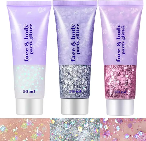 Vista 18 de Go Ho Brillantina azul para rostro y cuerpo, pintura facial azul de Halloween, gel brillante de sirena, lentejuelas gruesas holográficas para ojos