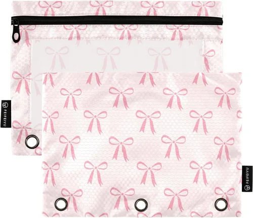 Vista 45 de Estuche de béisbol blanco para lápices de 3 anillas, paquete de 2 carpetas para lápices, estuche transparente con cremallera, bolsa de cosméticos