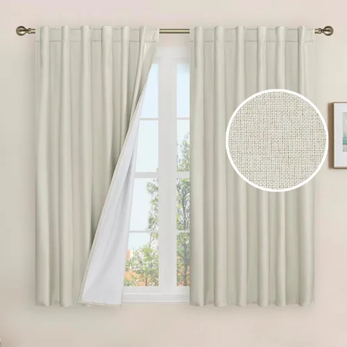 Vista 11 de LAMIT Cortinas opacas cortas de lino de 30 pulgadas para ventanas de cocina sobre el fregadero, cortinas de café texturizadas de lino marfil