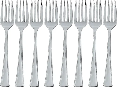 Vista 3 de Zappy 100 mini tenedores de postre de plástico dorado, 3.75 x 4.5 x 4.5 pulgadas, perfectos para aperitivos, postres y degustaciones