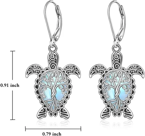 Vista 2 de Aretes de gato con piedra lunar, árbol de la vida, tortuga, colibrí, aretes para mujer, plata de ley, dragón y mariposa, colgantes, regalos