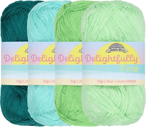Vista 20 de JubileeYarn - Hilo deliciosamente fino, 1.76 oz/madeja de rayón de bambú y encaje, tonos de azul, 4 madejas