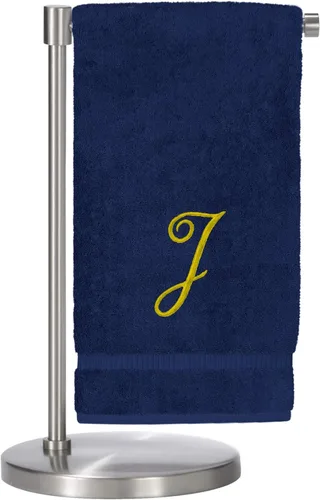 Vista 73 de Script R - Toalla de baño con monograma, regalo personalizado, 27 x 54 pulgadas, juego de 1 toalla bordada con texto dorado, 100% algodón turco Navy