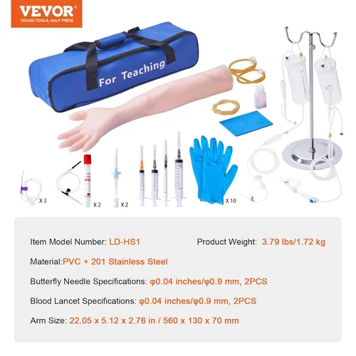 Vista 7 de Kit de práctica de flebotomía VEVOR, kit de entrenamiento intravenoso de venopunción IV, kit de práctica de brazo IV de alta simulación con bolsa