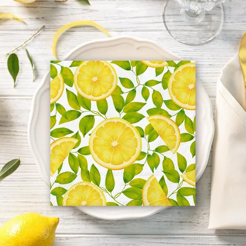 Vista 6 de Whaline 80 servilletas de papel de limón de verano, servilletas desechables de cítricos amarillos, ramas de limón, servilletas de cena para verano