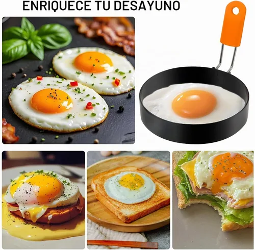 Vista 6 de Anillos para huevos de 3.5 pulgadas, paquete de 4 con mango de silicona