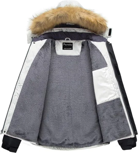 Vista 3 de Pursky Chaqueta de esquí impermeable para hombre, abrigos de nieve de invierno, abrigos con capucha de piel, parka