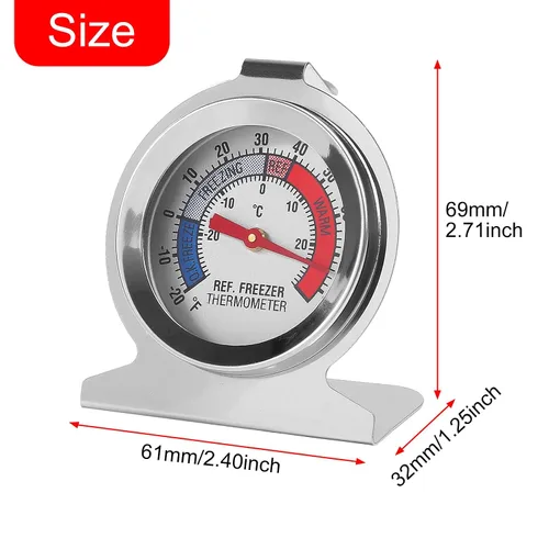 Vista 5 de Termómetro de refrigerador de 5 piezas -30 ~ 86.0 °F/-20 ~ 80 °F para nevera, termómetro analógico para congelador, acero inoxidable, indicador