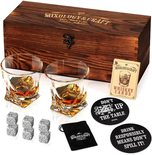 Vista 10 de Mixology & Craft Juego de piedras de whisky con vasos y balas de acero, regalo para hombres