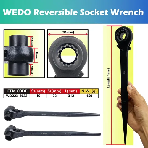 Vista 2 de WEDO Juego de 2 llaves de trinquete para andamio, 0.748 in x 0.866 in, Cr-V, llave de trinquete forjada, longitud 12.283 in, llave de trinquete