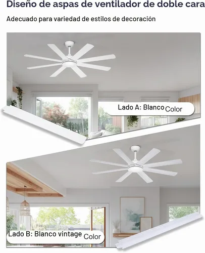 Vista 2 de 60'' White Ceiling Fan Without Lights for Indoor/Covered Outdoor Blanco
