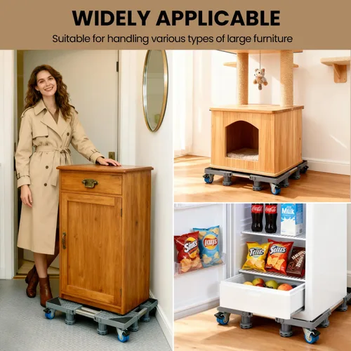 Vista 8 de Base Móvil con 4 Ruedas con Bloqueo y 8 Pies Fuertes 71-90 cm, Carrito de Muebles de Alta Resistencia para Lavadora, Mini Refrigerador y Secadora