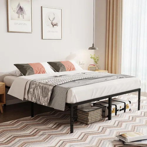 Vista 3 de Marcos de cama California King con plataforma de metal de 18 pulgadas de alto, base resistente de 3500 libras, marco de cama tamaño California King