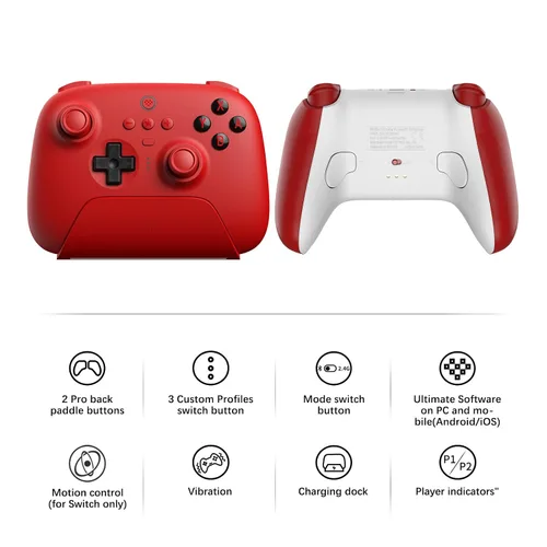Vista 4 de AKNES 8BitDo Ultimate Bluetooth Controller with Charging Dock,Wireless Pro Controller with Hall Effect Sensing Joystick,Compatible with Nintendo