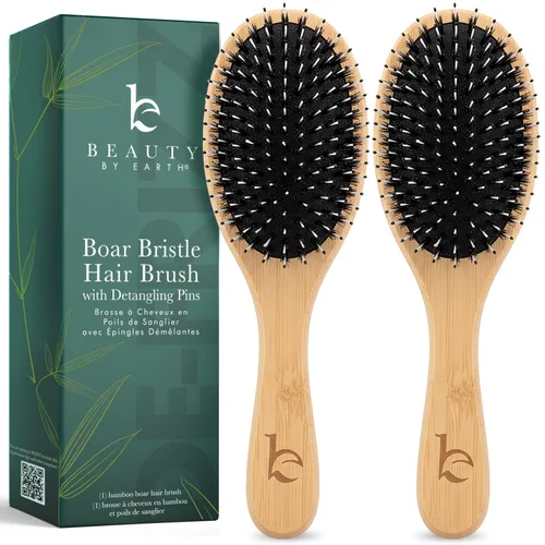 Vista 10 de Cepillo de cerdas de jabalí para mujeres y hombres, cepillo de pelo natural 100% cerdas suaves de jabalí para cabello fino y delgado