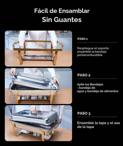 Vista 6 de Platos de Roce para Buffet 2 Pack, 9QT [Colores Oro Elegante y Plata] Juego de Platos de Roce de Acero Inoxidable para Buffet