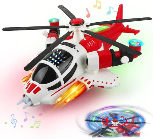 Vista 9 de Helicóptero de juguete con luces para niños pequeños, avión de juguete giratorio 360° con música y Bump & Go, regalo de cumpleaños para niños de 3 a