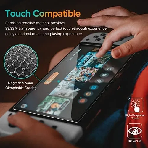 Vista 8 de ivoler Paquete de 4 Protector de pantalla de vidrio templado diseñado para Nintendo Switch OLED modelo 2021 con marco de alineación transparente HD