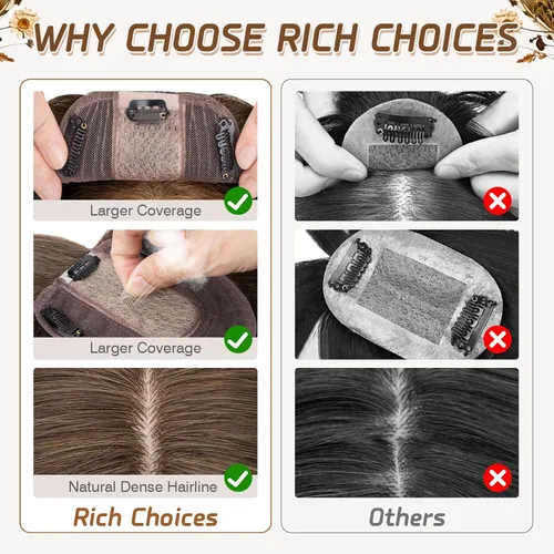 Vista 45 de Rich Choices Pelucas con topper de cabello para mujeres, cabello humano real 100% Remy, sin flequillo, para mujeres con adelgazamiento en la parte