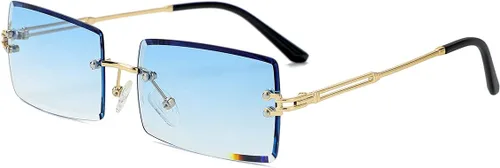 Vista 13 de Lentes de sol rectangulares sin montura para mujeres y hombres, a la moda A1 Marrón degradado