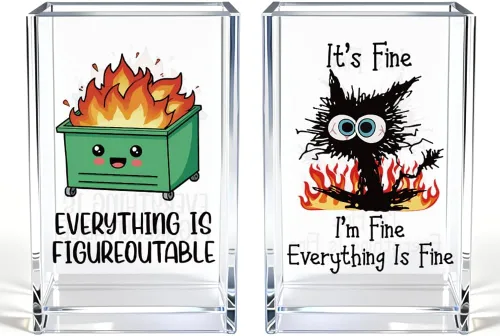 Vista 9 de It's Fine I'm Fine Soporte para Lápices y Bolígrafos Cosméticos de Acrílico, Divertido Soporte para Bolígrafos de Gato Negro, Regalo para Amantes