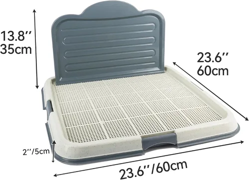 Vista 7 de Soporte para orina de perro con pared alta, bandeja grande de entrenamiento para cachorros con rejilla de malla y protector contra salpicaduras