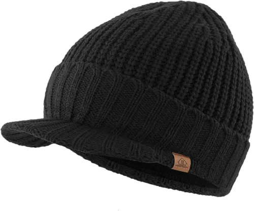 Vista 16 de Home Prefer - Gorro de invierno para hombre de punto grueso con visera, gorro tipo newsboy