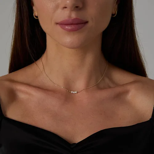 Vista 2 de BERISO Delicados collares de perlas para mujer, plata brillante, chapada en oro de 14 quilates, gargantilla de perlas con clip, cadena de caja