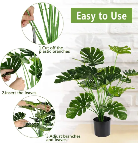 Vista 8 de Toopify Plantas falsas de 28 pulgadas, Monstera artificial en maceta negra Café