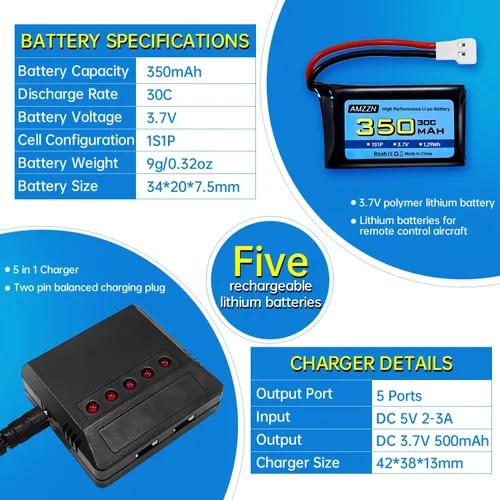 Vista 3 de 5 pilas Lipo de 3.7 V 350 mAh 1S con enchufe Molex y cargador para Syma X11C WLToys V911S RC Drone, XK A150 BF-109 FX651 FX621 Z60 Jet F-16 F-22