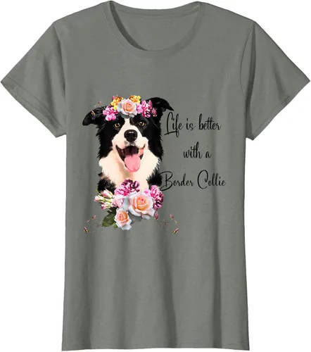 Vista 17 de Life is Better With a Border Collie - Camiseta de perro lindo con flores, gris, S Gris Oscuro