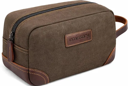 Vista 14 de emissary Neceser de viaje para hombre de cuero y lona, neceser de viaje para hombre, kit dopp de cuero y lona para hombres, bolsa de afeitar para 2