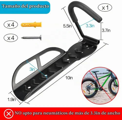 Vista 4 de DkOvn Paquete de 1/2/4 Soportes de Pared para Bicicleta de Garaje, Soporte de Pared para Bicicleta con Tornillos, Soporta hasta 66 lb