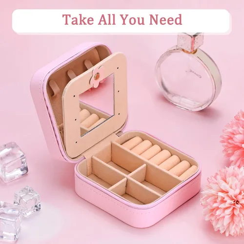 Vista 4 de Joyero de viaje con inicial de unicornio Mini joyero portátil organizador de joyas Regalos personalizados para niñas (letra A)