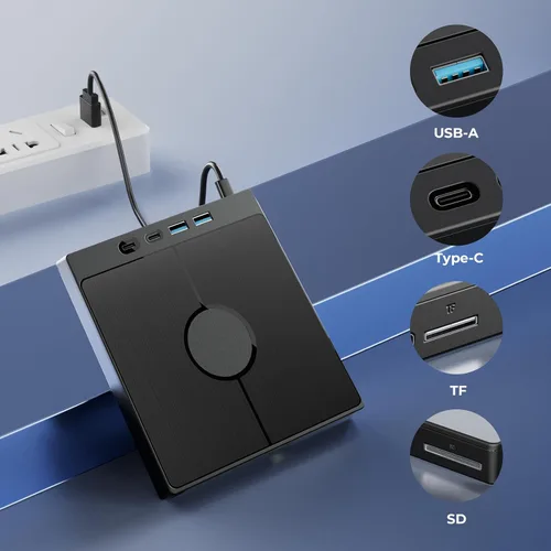 Vista 5 de Unidad Blu-ray externa 7 en 1, compatible con quemador Bluray externo de 100 G, Blueray/DVD externa para PC con puertos de tarjeta USB