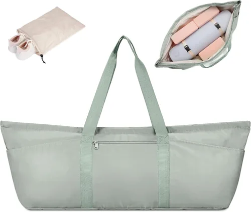 Vista 14 de Bolsa grande para esterilla de yoga con compartimento para zapatos y bolsillo impermeable, bolsa de gimnasio para pilates con soporte para esterilla